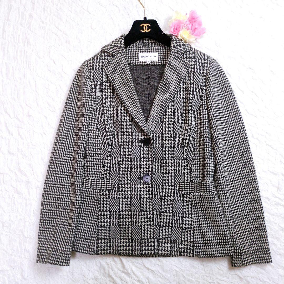 【美品】HANAE MORI 千鳥テーラードジャケット グレンチェック ハナエモリ 38 M 長袖 ウール拍卖