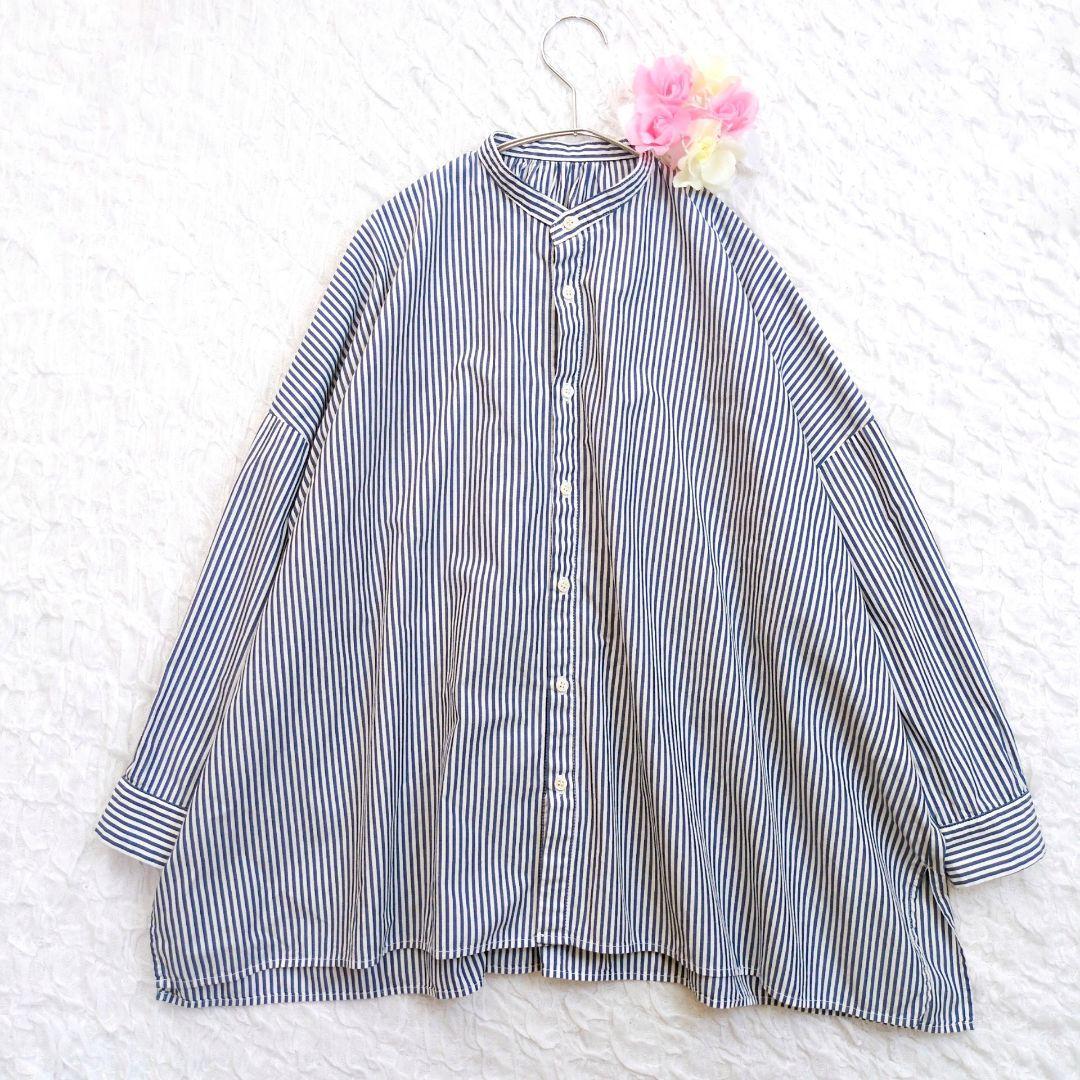 【美品】SETTO FARMS SHIRT バンドカラー ストライプ 長袖 セット ファームスシャツ フリーサイズ拍卖