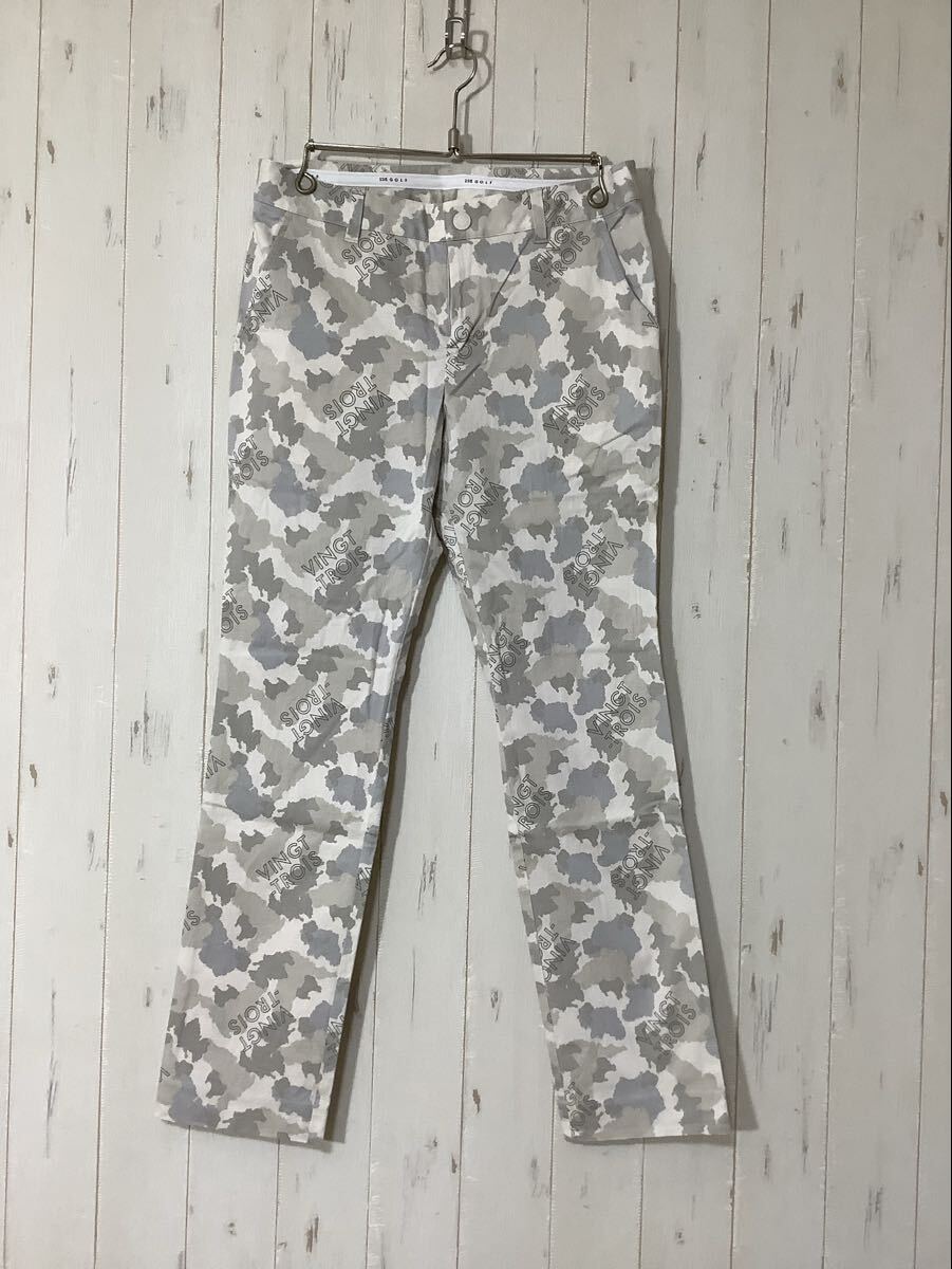 E-1612 23区 GOLF VINGT-TROIS 迷彩柄 ゴルフパンツ 70 レディース カモフラ ホワイト/グレー ストレッチ入り拍卖