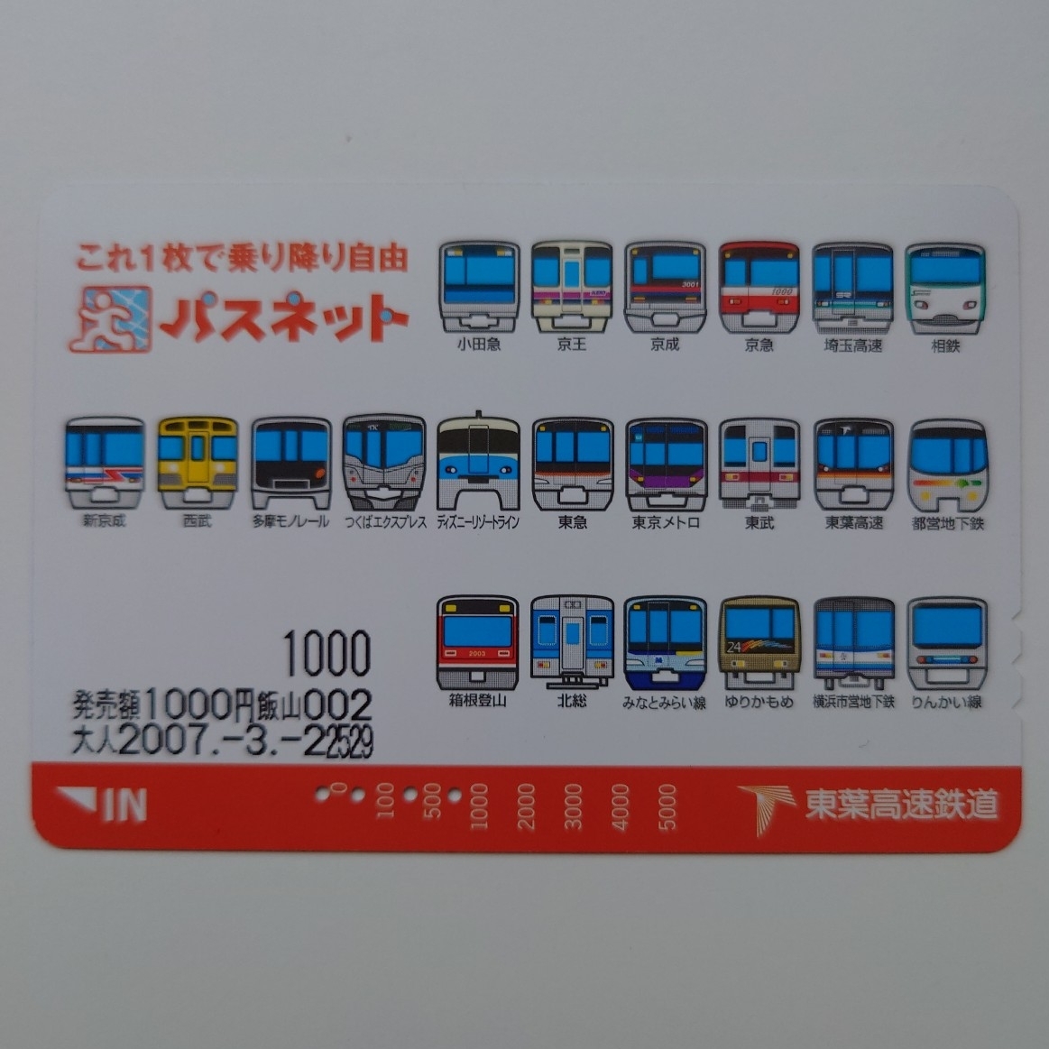 【使用済】パスネット これ1枚で乗り降り自由 1000円券 東葉高速鉄道拍卖