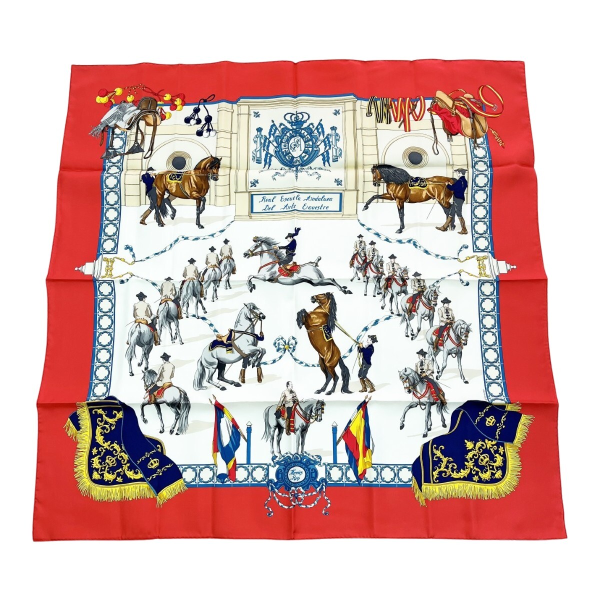 ◆◆ HERMES エルメス スカーフ シルク 馬 箱無 赤 レッド 目立った傷や汚れなし拍卖