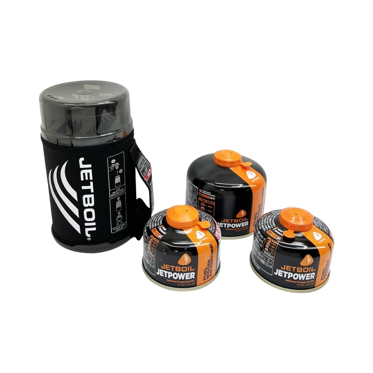 ◆◆ JETBOIL ジェットボイル アウトドアコンロ バーナー ガス缶3個付 登山 アウトドア用品 やや傷や汚れあり拍卖