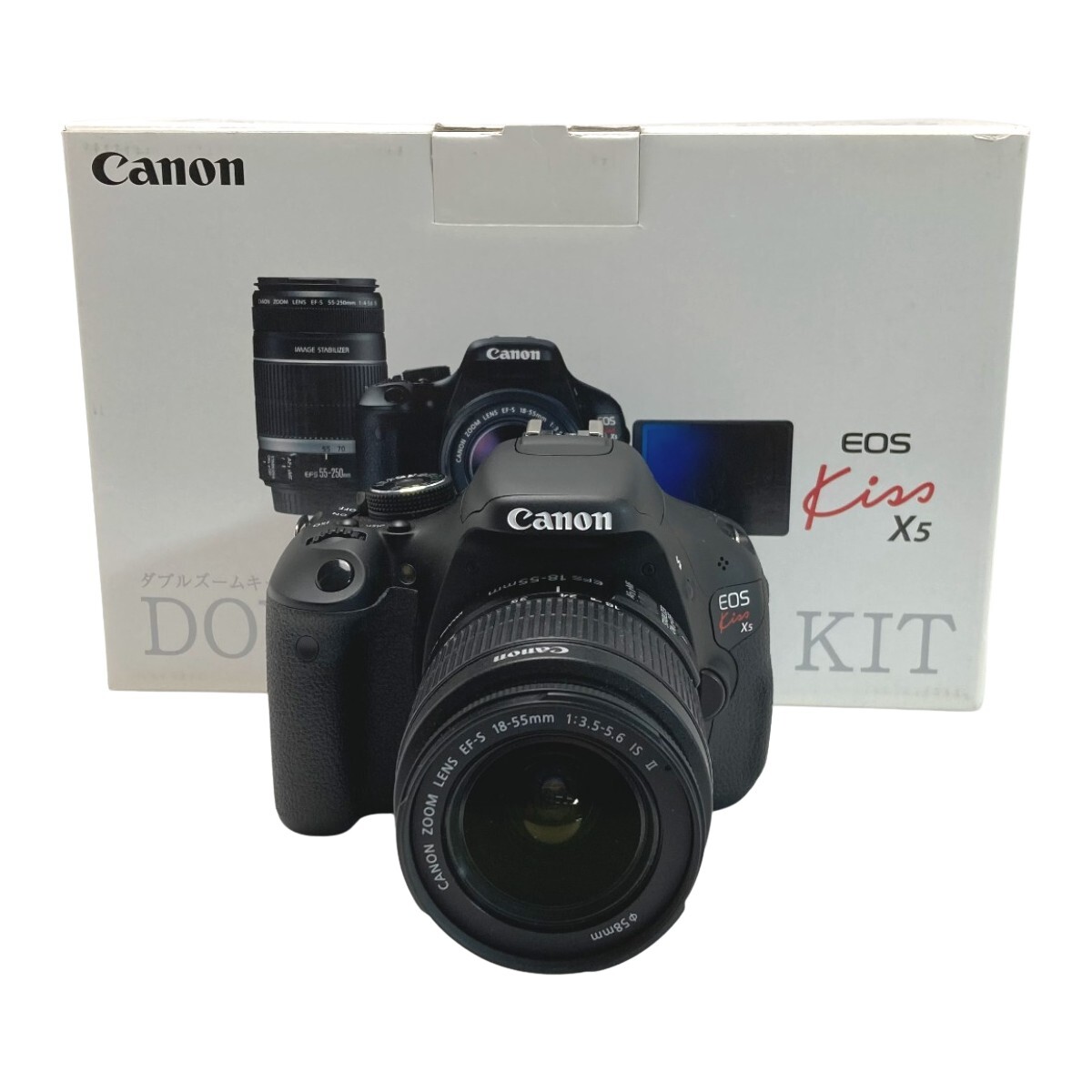 ☆☆ CANON キャノン EOS KISS X5 ダブルズームキット レンズ2個 デジタル一眼レフ 箱付き やや傷や汚れあり拍卖