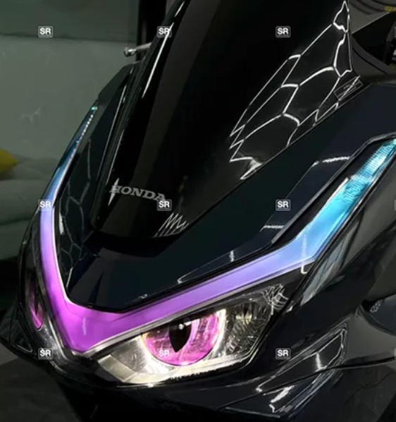 ★ホンダ PCX125/160 2025対応 ヘッドライトライン専用透明ステッカー パープル/スカイブルー ヘラ付属拍卖