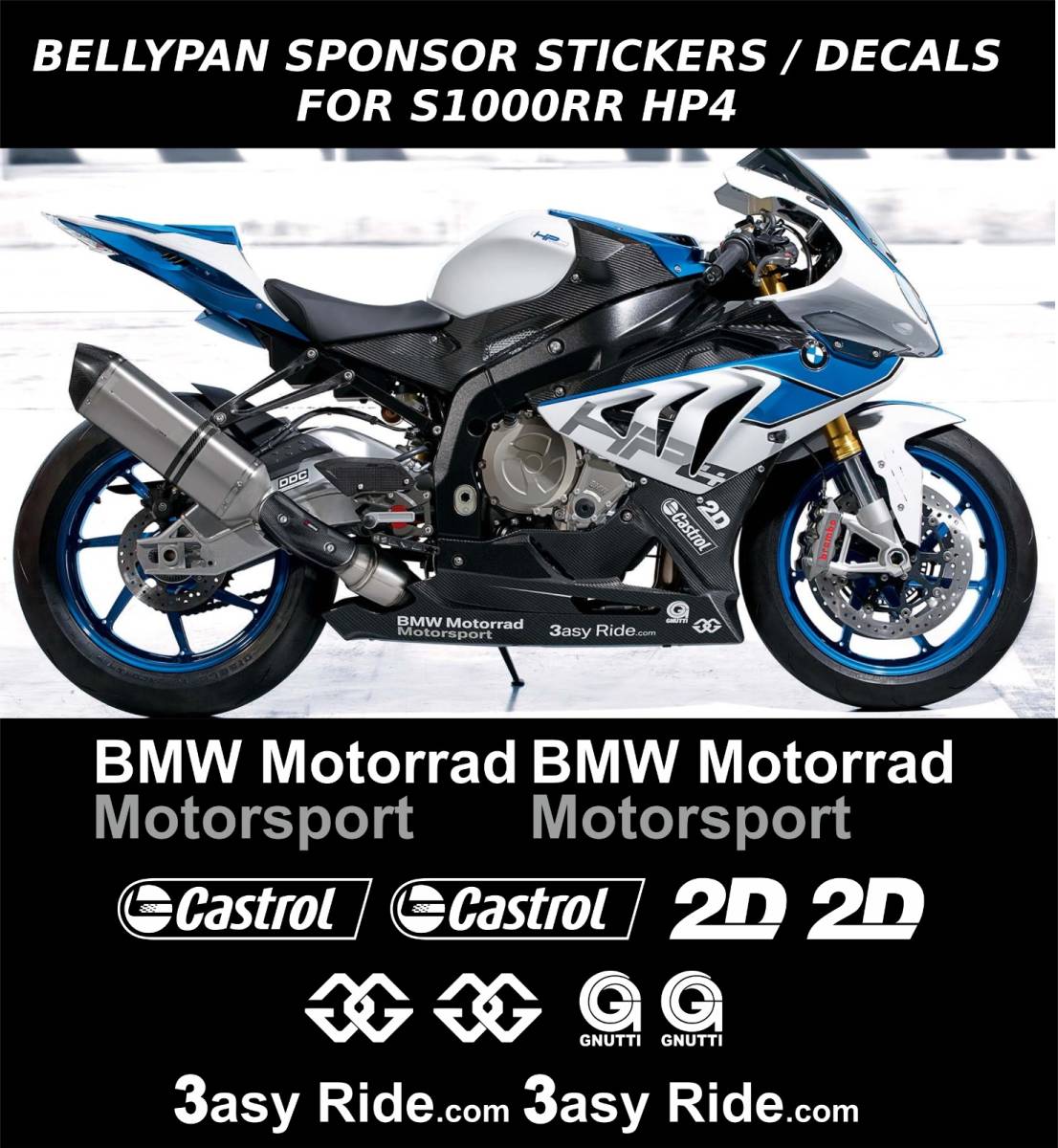 送料無料 BMW S1000RR HP4 Bellypan Decal Sticker バイク モーターサイクル ステッカー シール デカール 12枚セット拍卖