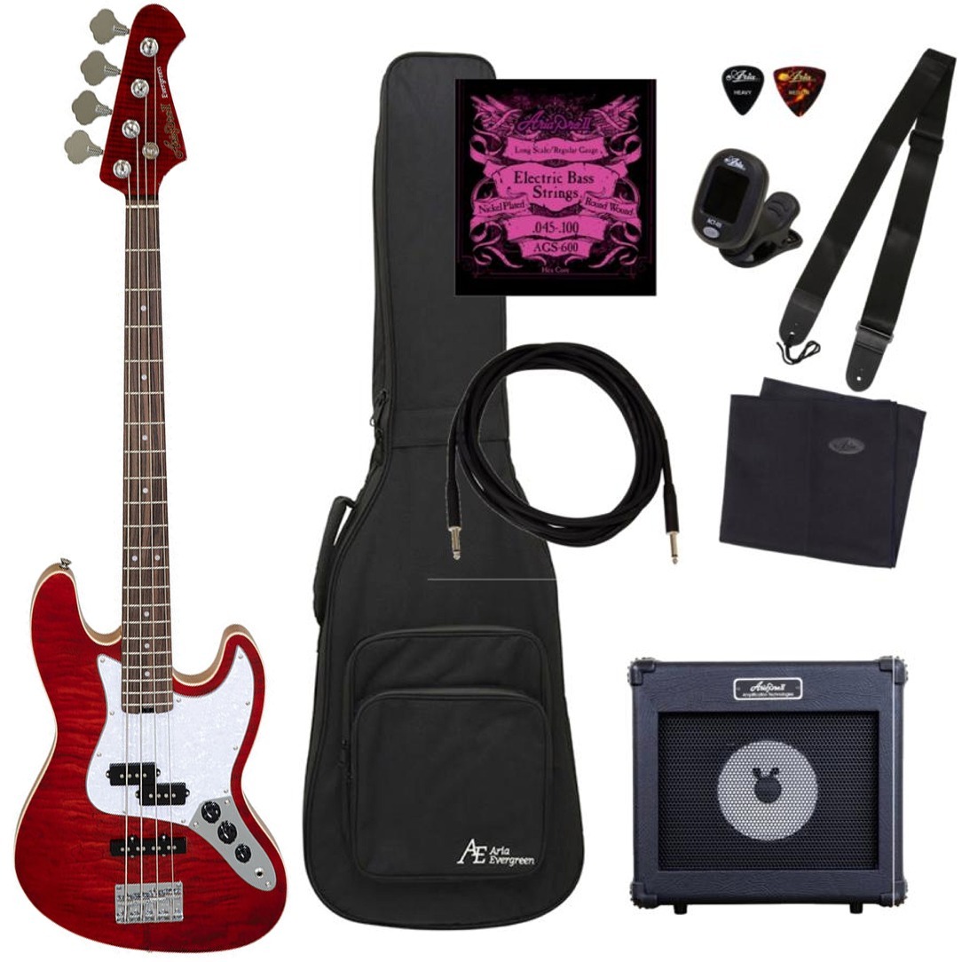 Aria Pro II STB-AE200 SR (See-through Red)入門9点セット エレキベース 初心者セット拍卖