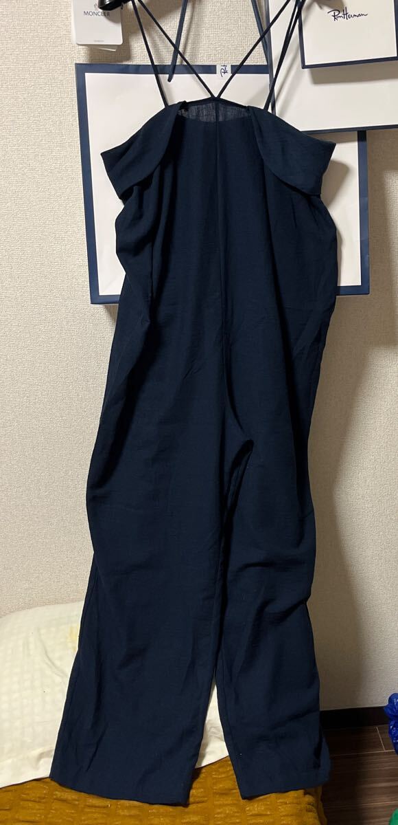 ZARA濃ネイビーオシャレサロペット前面の紐使いがかわいいサイズLオールシーズン着用可能ザラっぽい生地でみんな好きオーバーオール拍卖