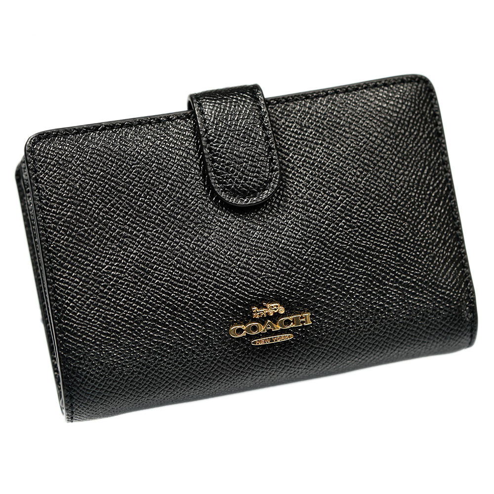 並行輸入品 コーチ 財布 COACH 二つ折り財布 ファスナー小銭入れ レザー ブラック Medium Corner Zip Wallet 27968-LIBLK ブティックライン拍卖