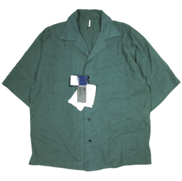新品 m's braque エムズブラック 日本製 SOLID ALOHA SHIRT ソリッド アロハシャツ 181310 40 GREEN 半袖 開襟 オープンカラー g8706拍卖