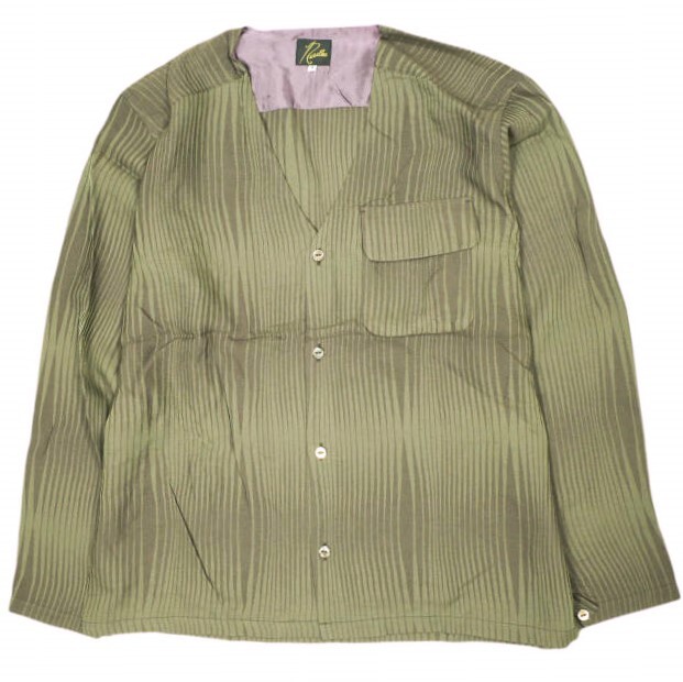 Needles ニードルス 日本製 V Neck Shirt -R/N Wave Stripe Jq. ウェーブストライプ Vネックシャツ MR146 S Olive トップス g22871拍卖
