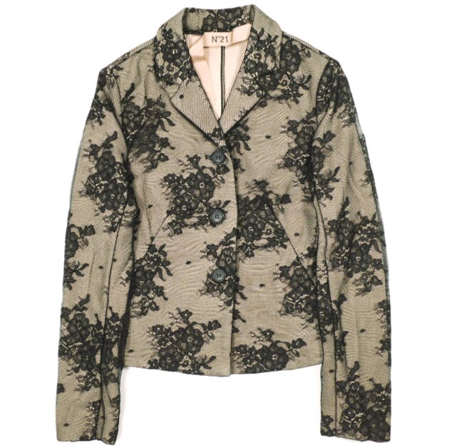 新品 N°21 ヌメロヴェントゥーノ 23SS フラワー刺繍レースジャケット 23SW-L043-4727 42 BLACK/BEIGE 定価162,800円 3B テーラード g23018拍卖
