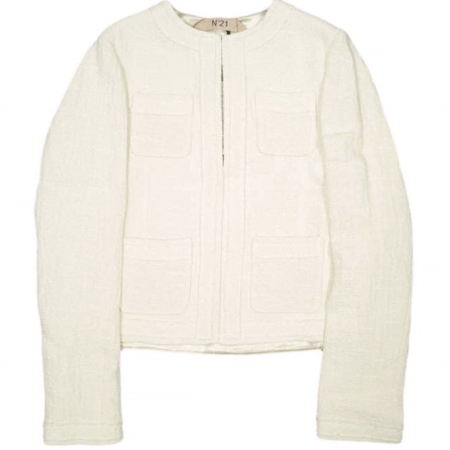 新品 N°21 ヌメロヴェントゥーノ 24SS コットンツイード ノーカラーホックジャケット 24S-L014-0126 40 OFF WHITE 定価141,900円 g23017拍卖