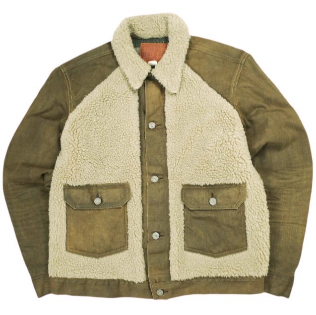 RRL ダブルアールエル フリースパネルド デニムジャケット 782872028001 M Brown Gジャン Double RL グリズリー 熊ジャン ボア g23498拍卖