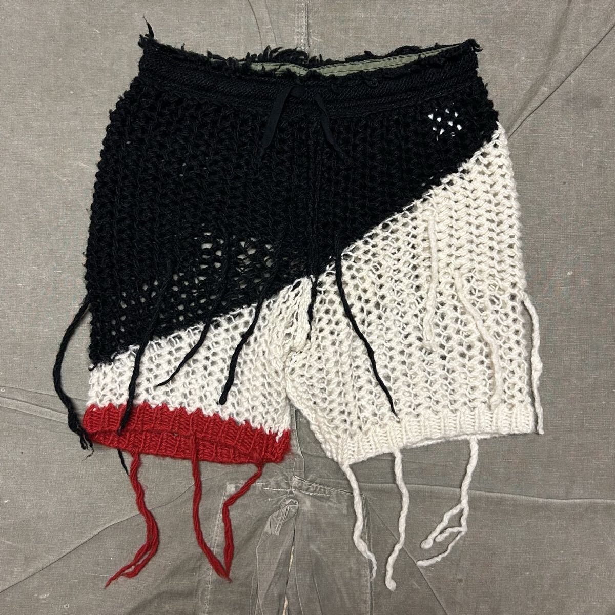 blackmeans ブラックミーンズ ONO YUKINORI ローゲージ ニットパンツ ショーツ レイヤード 白黒赤 ミックス パンク グランジ 拍卖