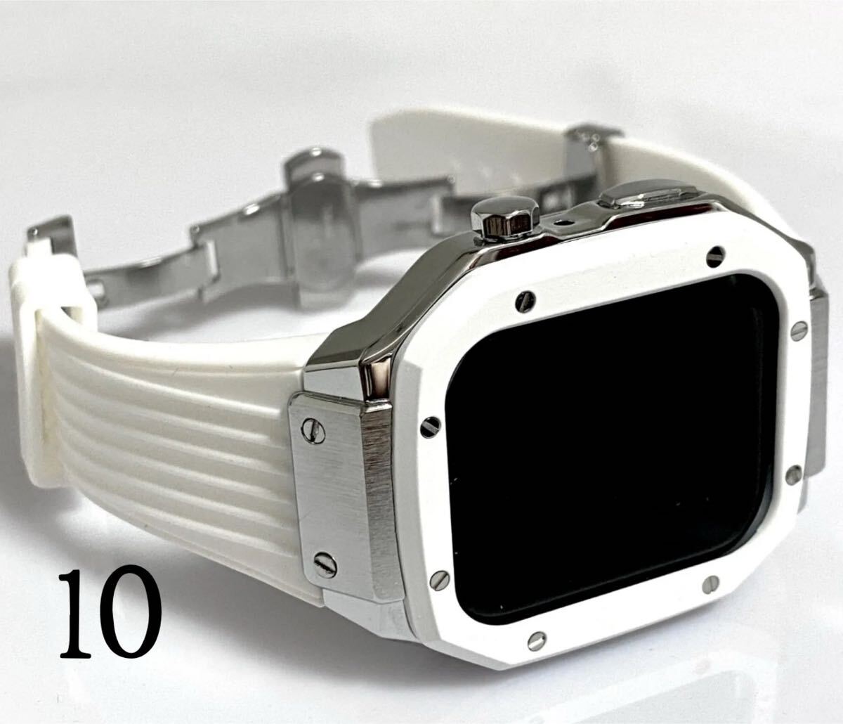 改良版☆アップルウォッチバンド ラバーベルト Apple Watch ケース カバー 44mm 45mm ホワイト拍卖