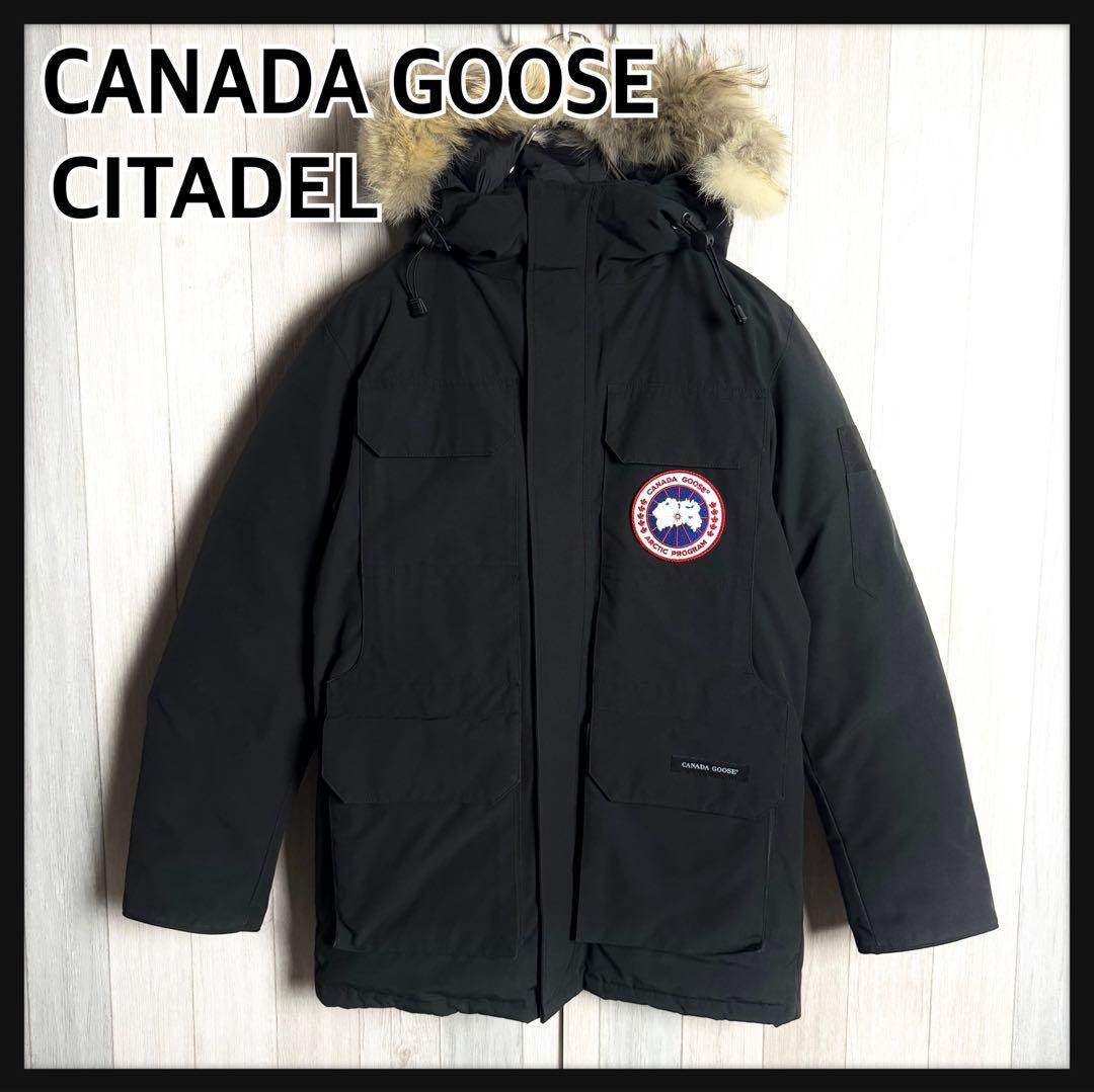 【希少人気デザイン・美品】CANADA GOOSE CITADEL カナダグース シタデル ワッペンロゴ ファー付フード ダウンジャケット ブラック 黒 M拍卖
