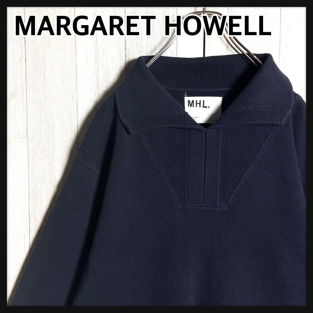 【希少デザイン・美品】MHL MARGARET HOWELL マーガレットハウエル コットン スキッパー ニット セーター ネイビー・紺 M 大きめ拍卖