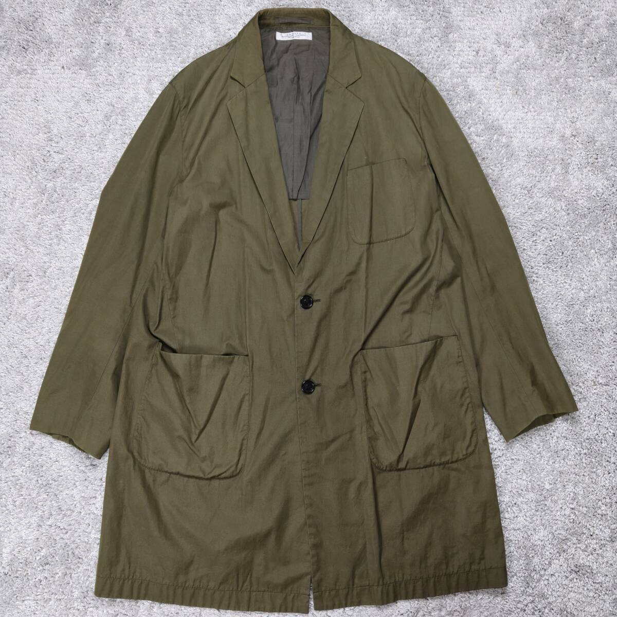 UNUSED 日本製 チェスターコート風 ミリタリージャケット ロングジャケット サイズ4 L相当 カーキ系 綿×キュプラ 軽量 春秋拍卖