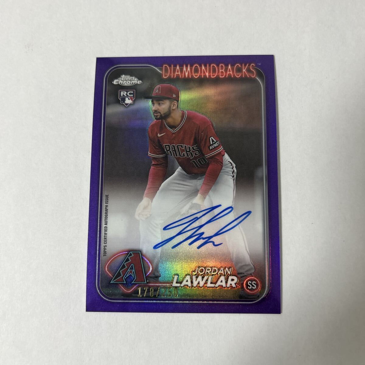 2024 Topps Chrome Jordan Lawlar Purple Speckle Refractor Auto /250 RC ジョーダン・ロウラー ルーキーカード 直筆サイン Dbacks拍卖