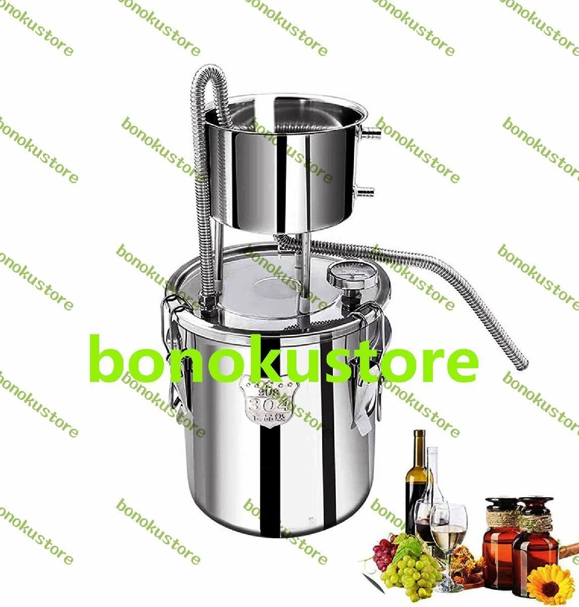 ホーム蒸留器 発酵器12L温度計付きワイン製造装置家庭用 ワイン造りセット蒸留器ランキングポット型304ステンレス鋼製ガス拍卖