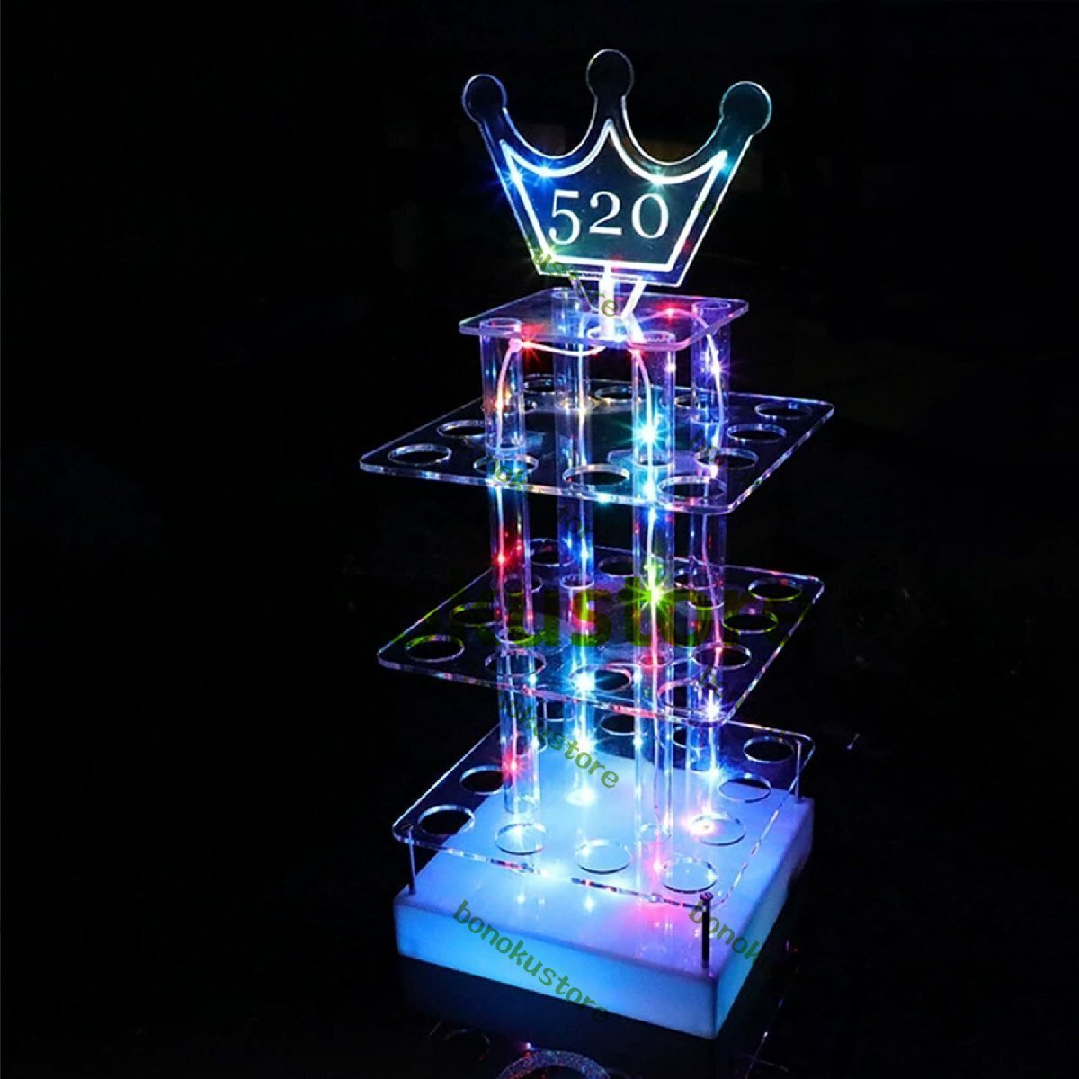 LEDワインラック 充電式 ワイングラスホルダー テキーラ観覧車 led酒ボトルの表示棚 コカボムタワー ワインボトルホルダー カップ付き 36穴拍卖