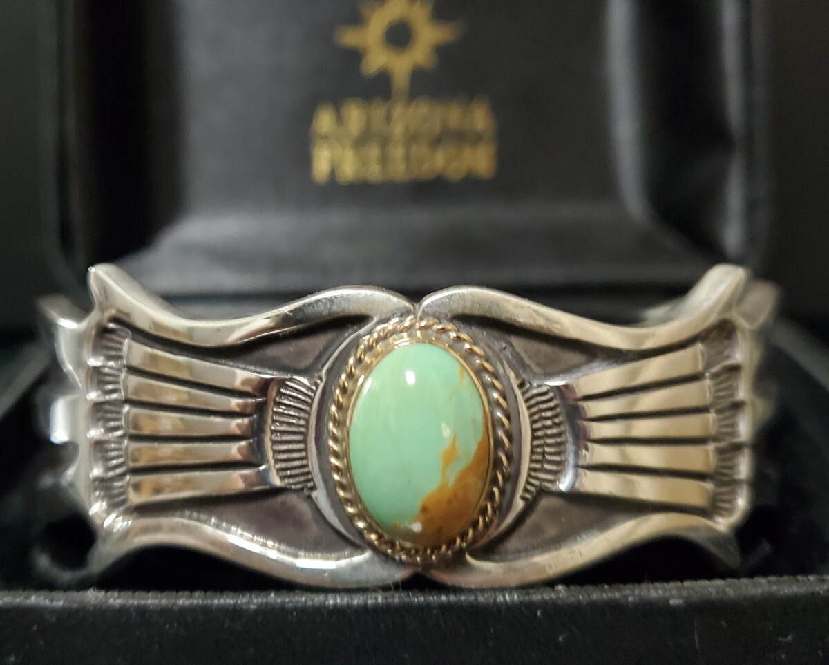 【アリゾナフリーダム】ARIZONAFREEDOM セミオーダー品金縄ターコイズバングル シルバー インディアンジュエリー拍卖