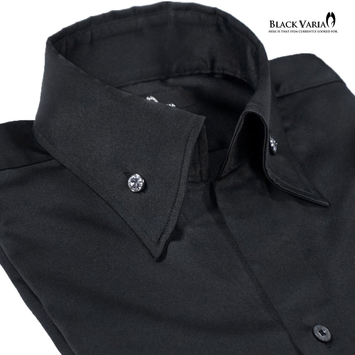 201354-bk BLACK VARIA 無地 パウダーサテン スキッパー BDドレスシャツ スリム メンズ(ブラック黒) XL 上品 パーティー 細身拍卖