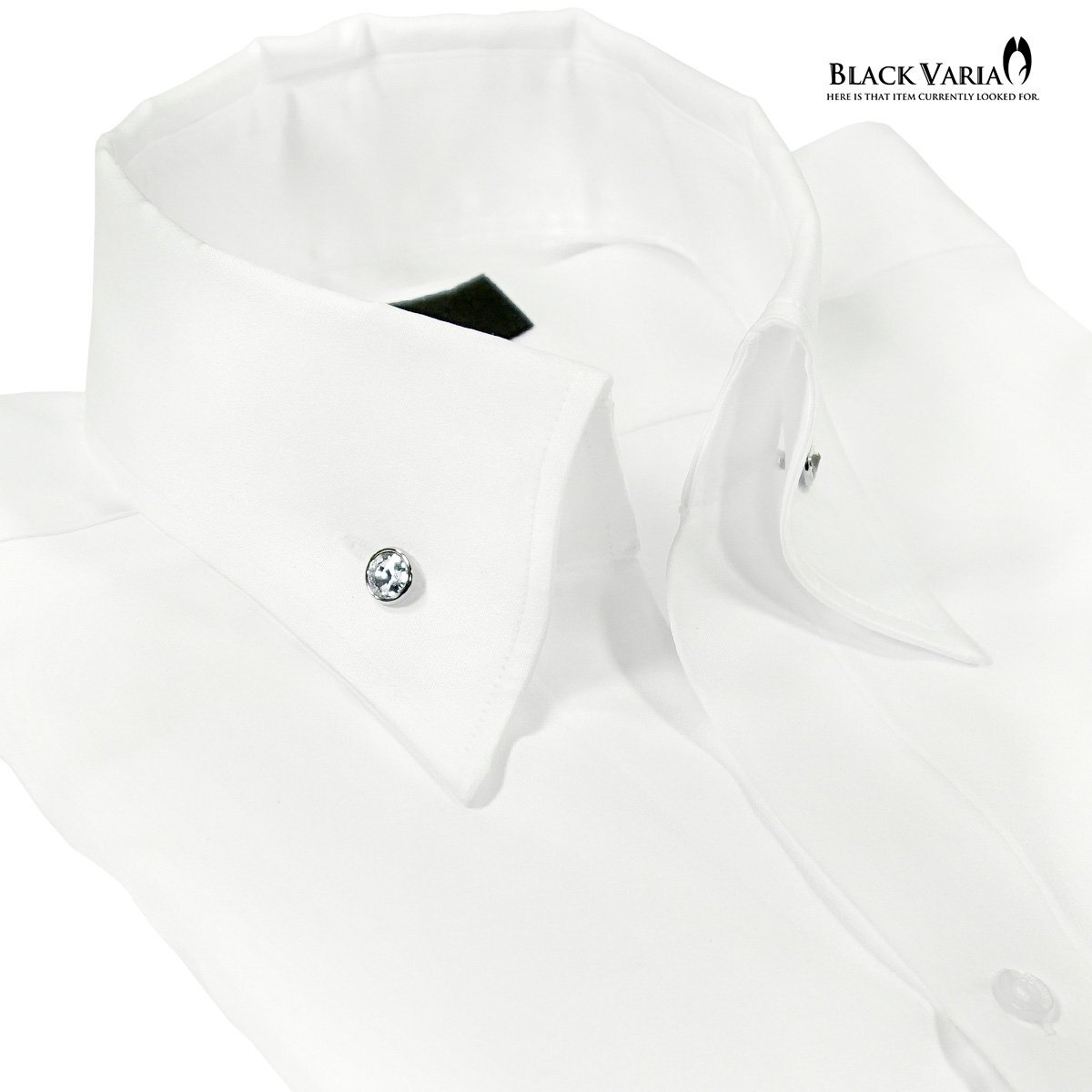 201354-wh BLACK VARIA 無地 パウダーサテン スキッパー ボタンダウン ドレスシャツ スリム メンズ(ホワイト白) L 上品 パーティー 細身拍卖