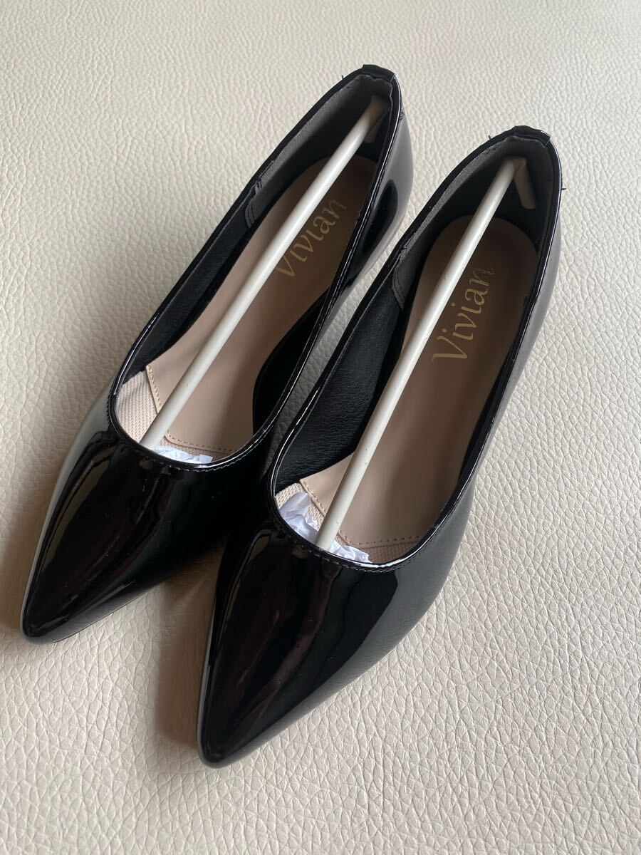 ヴィヴィアン ポインテッドトゥ 5cmヒールレインパンプス ブラック 22㌢拍卖