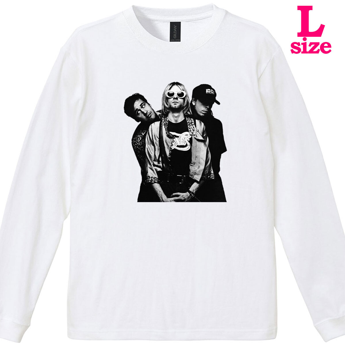 ニルヴァーナ NIRVANA 柄 フォトプリント リブ付き 長袖 Tシャツ カートコバーン バンドTシャツ ロンT 6.0oz コットン100% ユニセックス L拍卖