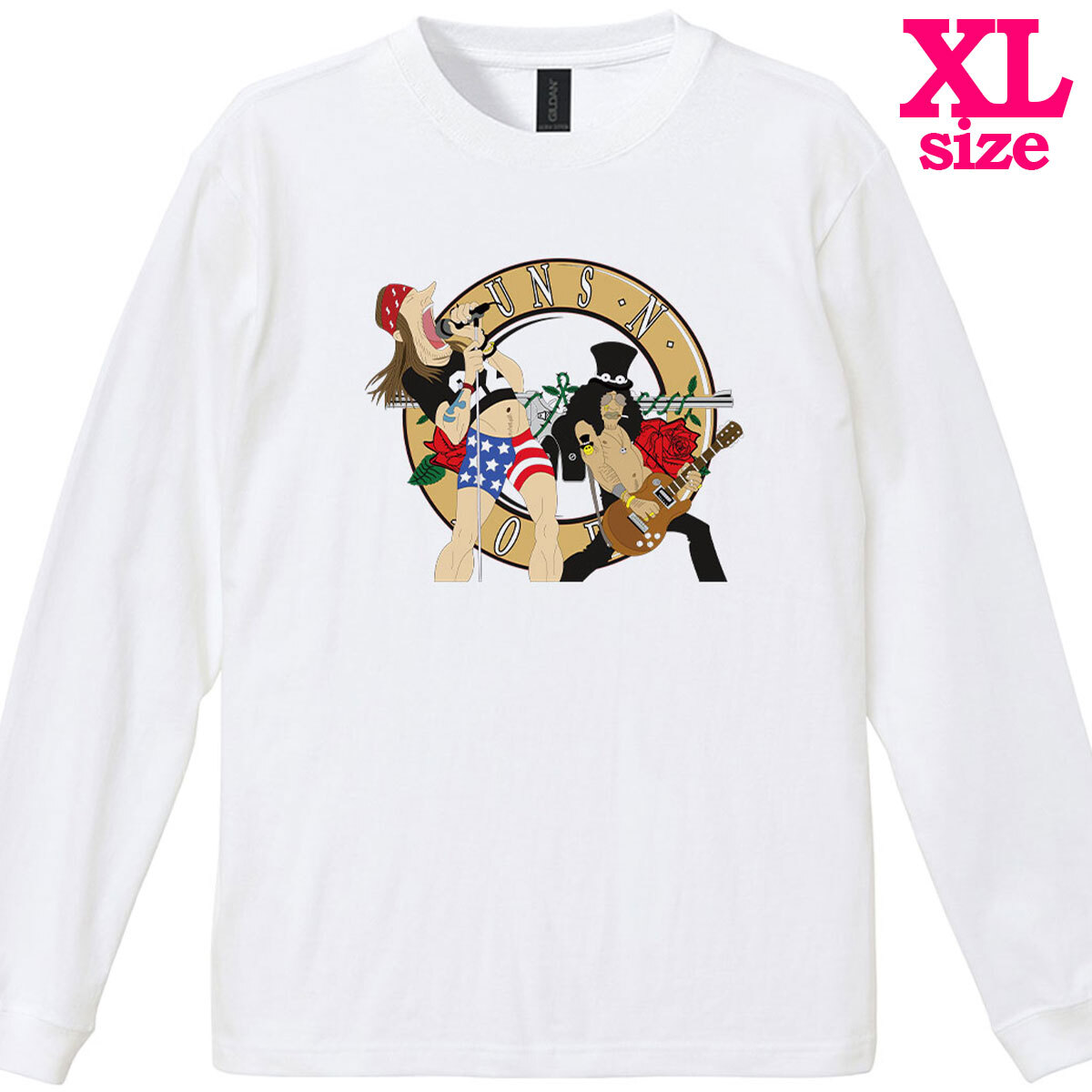 ガンズ アンド ローゼズ Guns N' Roses GN'R イラスト プリント リブ付き 長袖 Tシャツ ロンT 6.0oz コットン100% ユニセックス XL拍卖