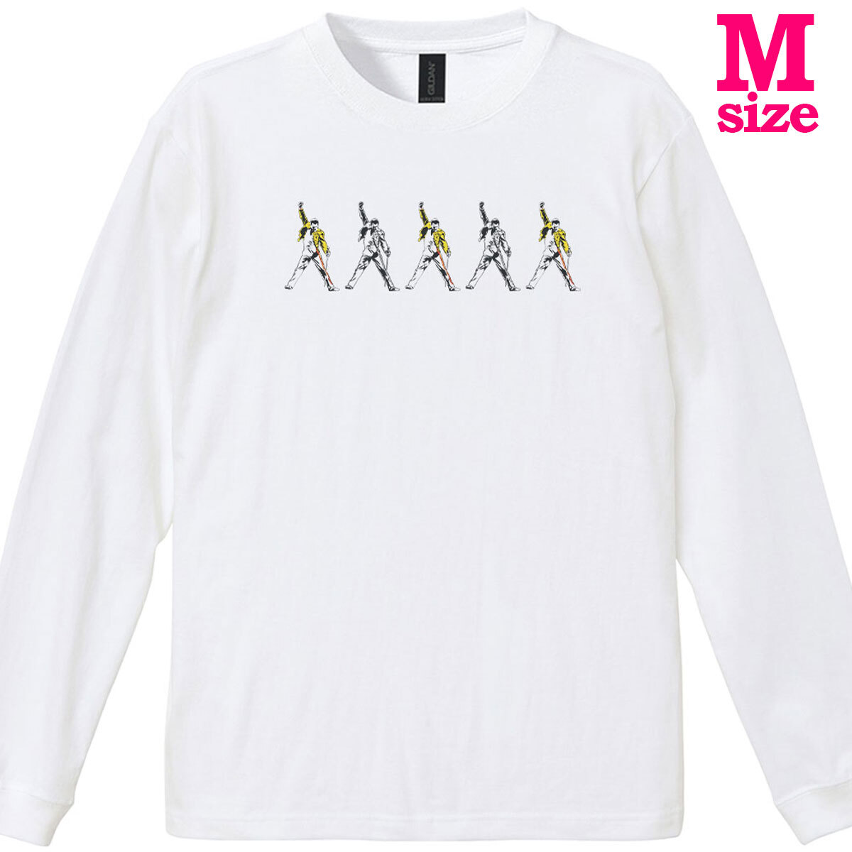 フレディ マーキュリー イラスト プリント リブ付き 長袖 Tシャツ ロンT ロックTシャツ クイーン 6.0oz コットン100% ユニセックス M拍卖