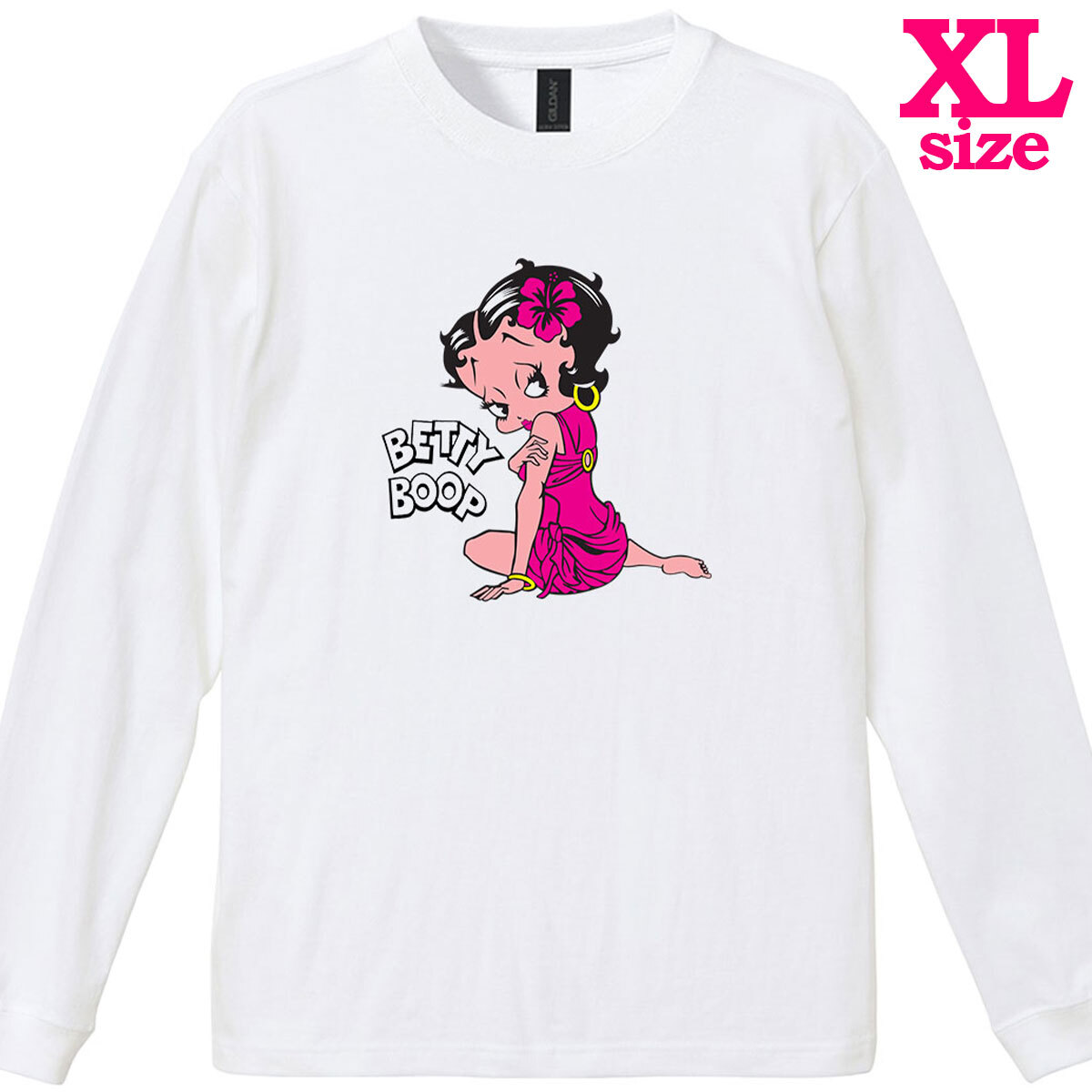 BETTY BOOP ベティ イラスト プリント リブ付き 長袖 Tシャツ ロンT 映画 ムービーTシャツ カジュアル 6.0oz コットン100% ユニセックス XL拍卖