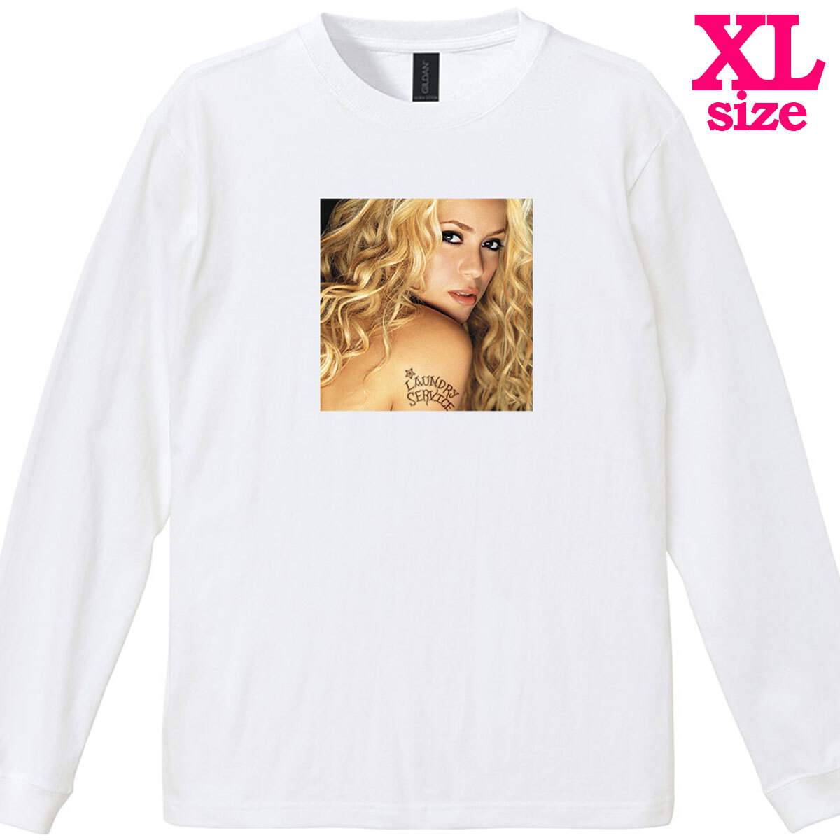 シャキーラ SHAKIRA 柄 フォトプリント リブ付き 長袖 Tシャツ ロンT ミュージックTシャツ 6.0oz コットン100% ユニセックス XL拍卖
