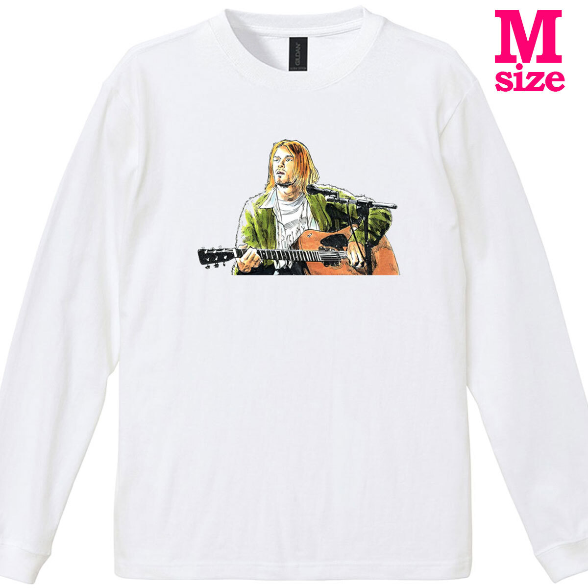 カートコバーン イラスト プリント リブ付き 長袖 Tシャツ ロンT NIRVANA ニルヴァーナ バンドTシャツ 6.0oz コットン100% ユニセックス M拍卖