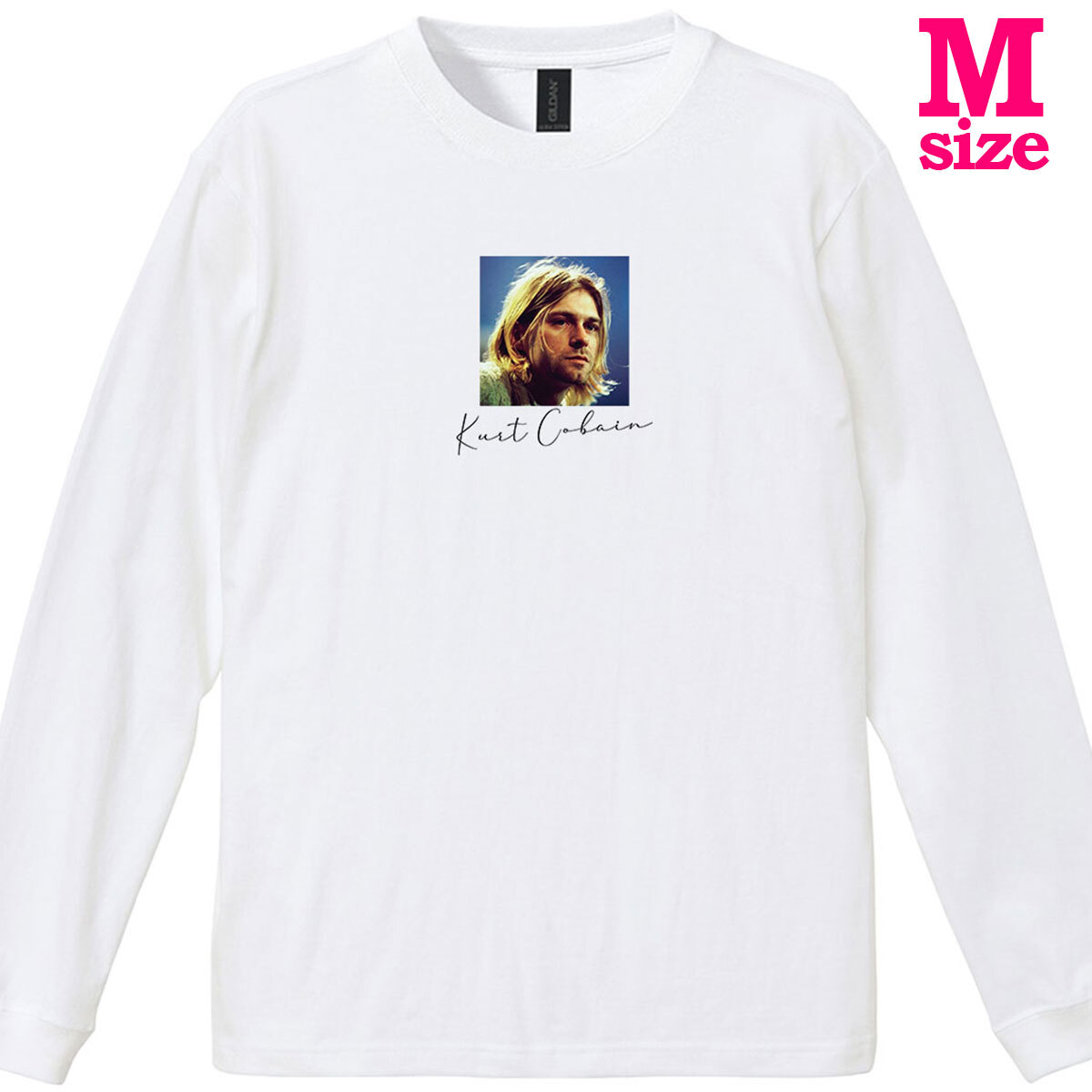 カートコバーン イラスト プリント リブ付き 長袖 Tシャツ ロンT NIRVANA ニルヴァーナ バンドTシャツ 6.0oz コットン100% ユニセックス M拍卖