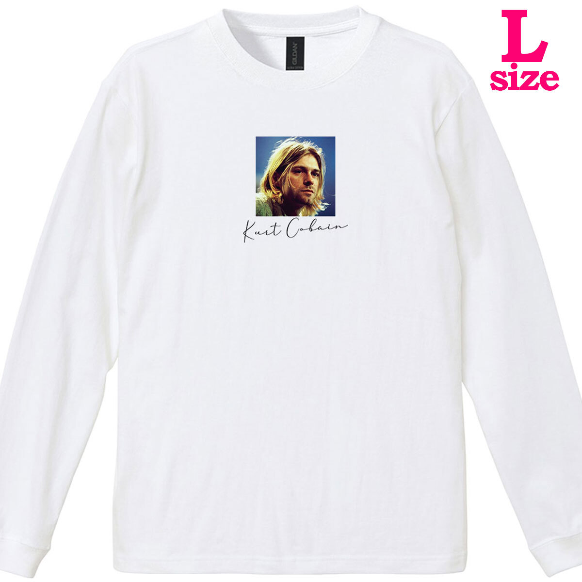 カートコバーン イラスト プリント リブ付き 長袖 Tシャツ ロンT NIRVANA ニルヴァーナ バンドTシャツ 6.0oz コットン100% ユニセックス L拍卖