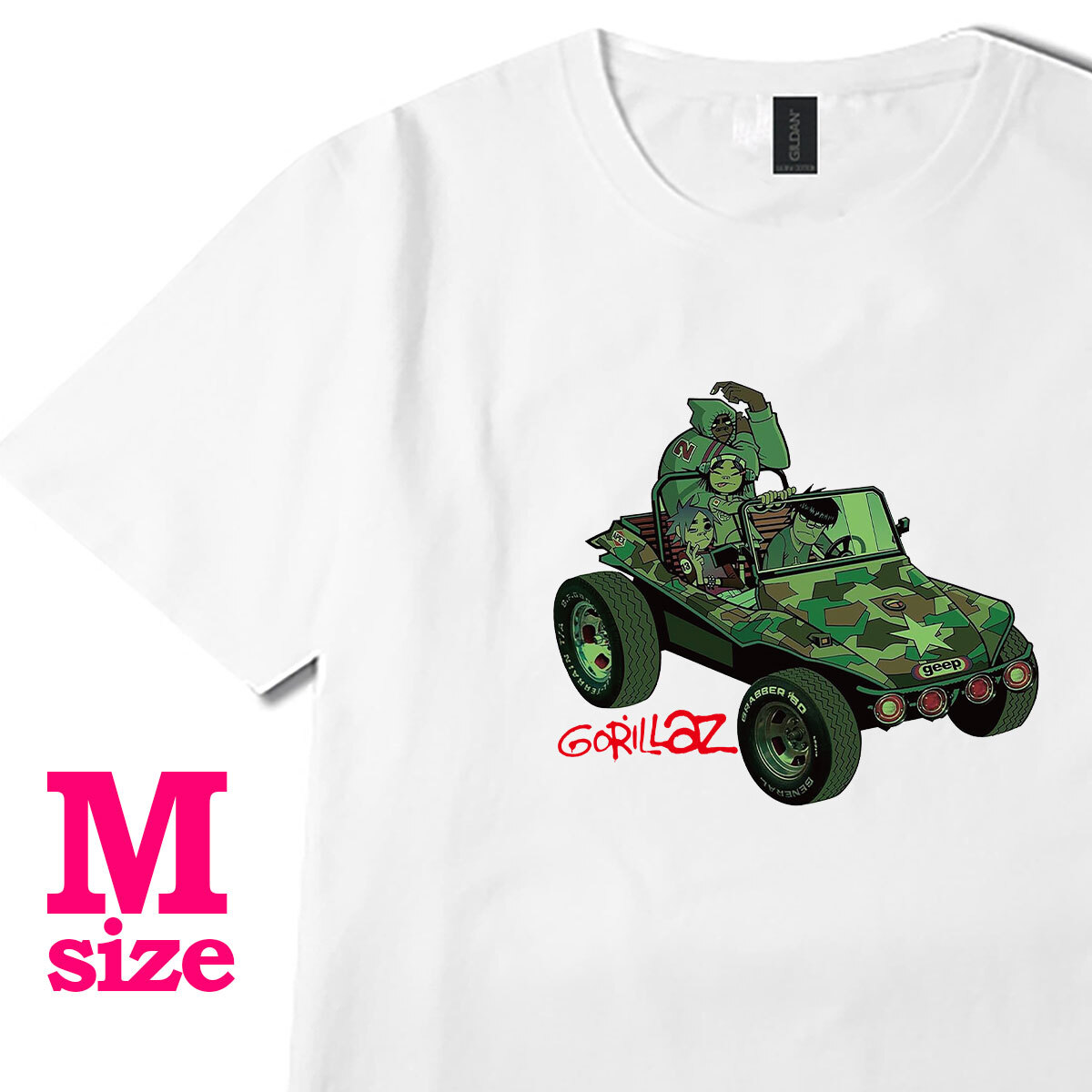 ゴリラズ Gorillaz イラストプリント Tシャツ ミュージックTシャツ カジュアル 6.0oz コットン100% ユニセックス シロ M拍卖