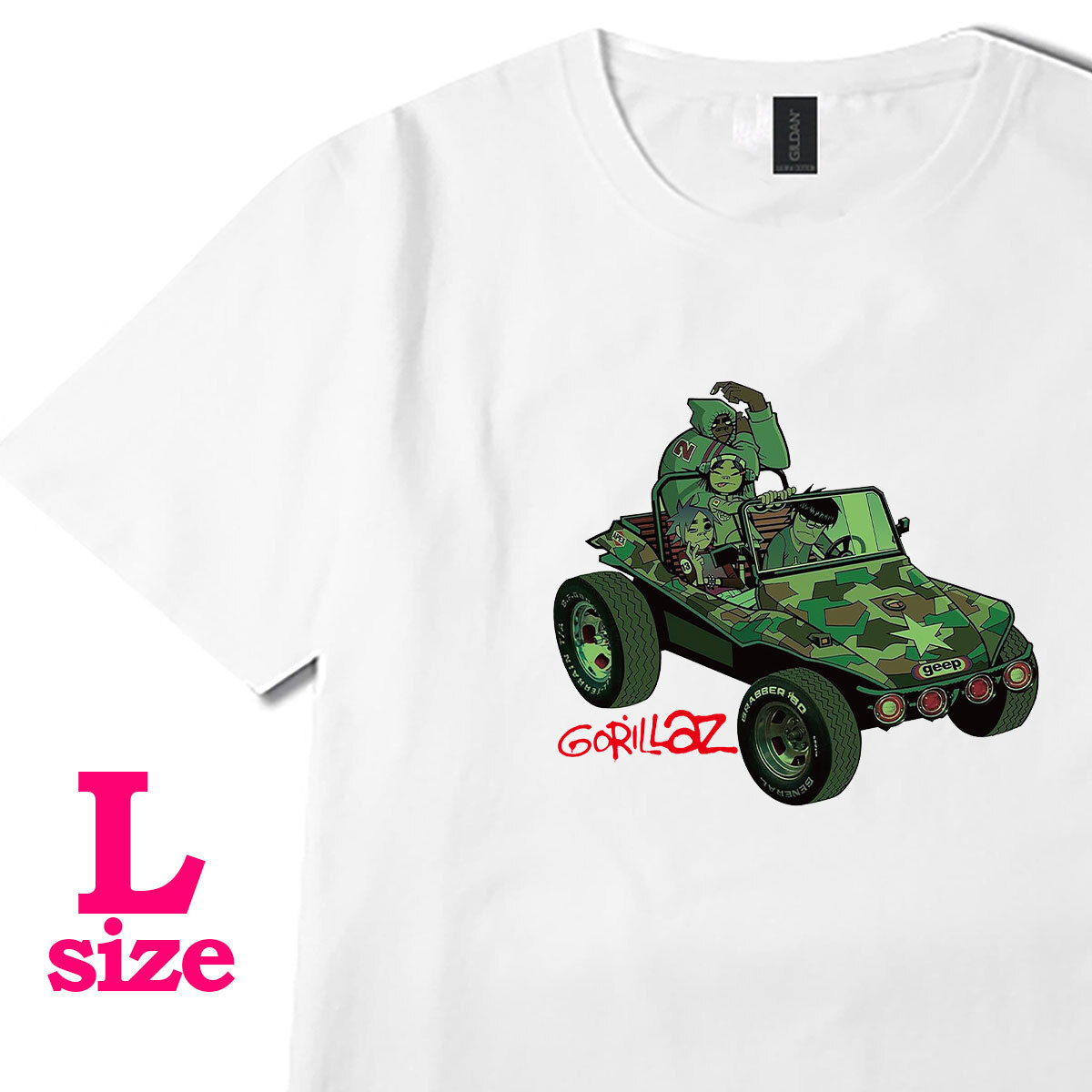 ゴリラズ Gorillaz イラストプリント Tシャツ ミュージックTシャツ カジュアル 6.0oz コットン100% ユニセックス シロ L拍卖