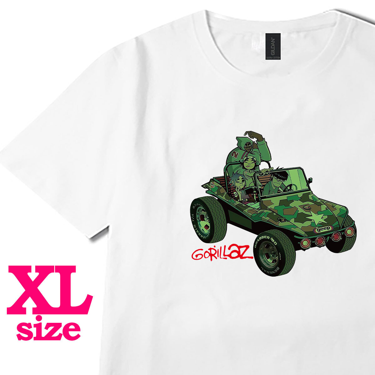 ゴリラズ Gorillaz イラストプリント Tシャツ ミュージックTシャツ カジュアル 6.0oz コットン100% ユニセックス シロ XL拍卖