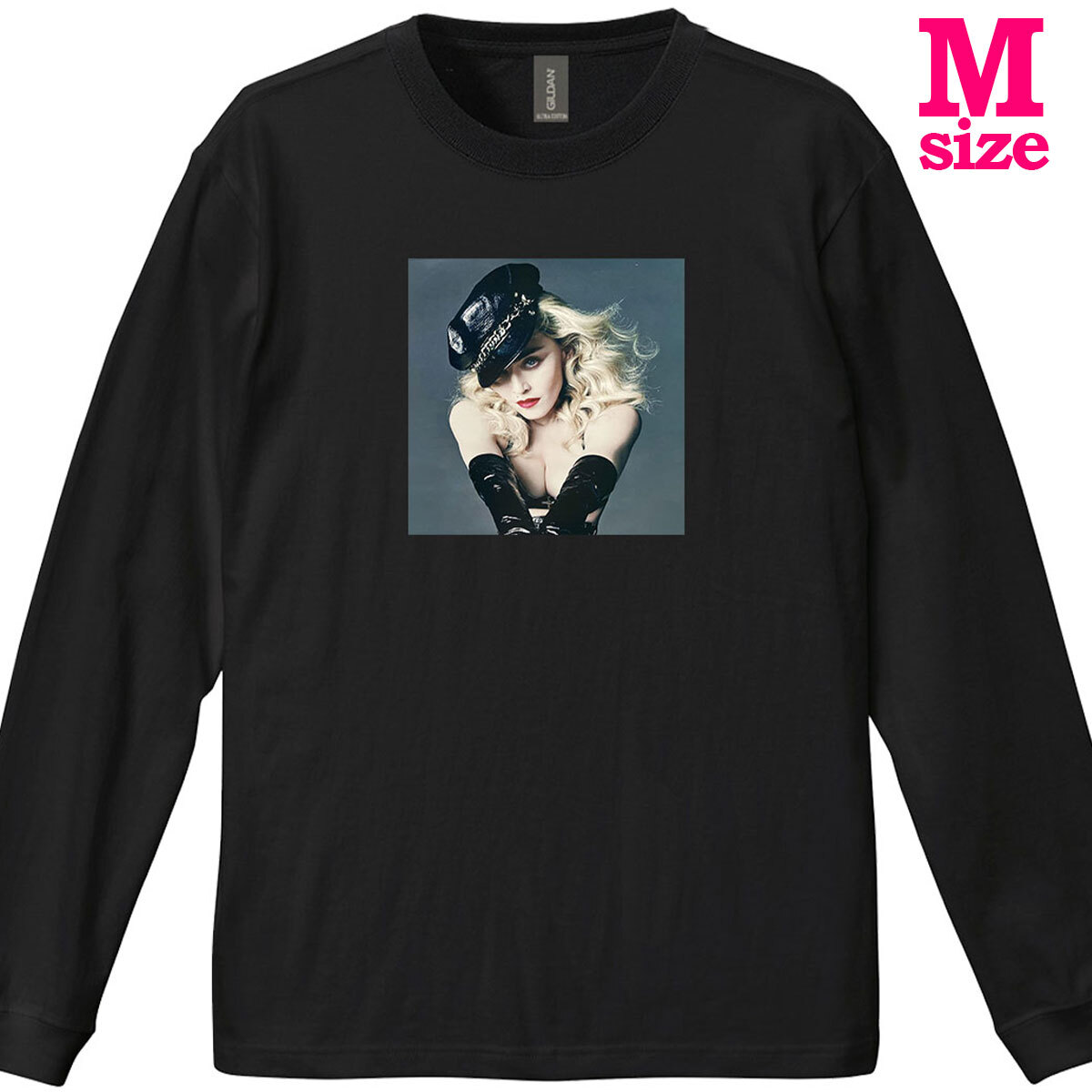 マドンナ MADONNA 柄 フォトプリント リブ付き 長袖 Tシャツ ミュージック ロンT キレイめ カジュアル 6.0oz コットン100% ユニセックス M拍卖