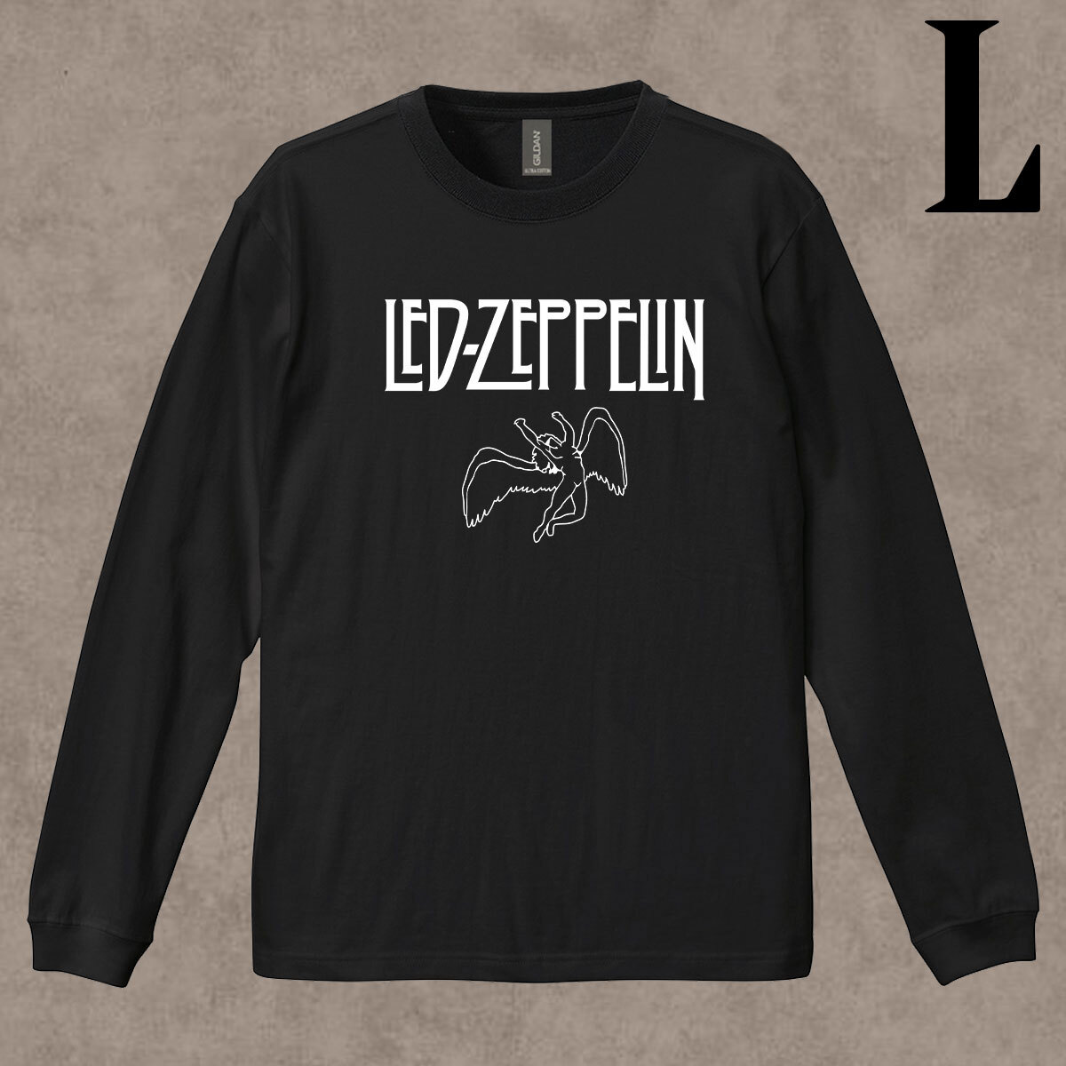 レッド・ツェッペリン Led Zeppelin エンジェル ロゴ イラスト プリント リブ付き 長袖 Tシャツ ロンT 6.0oz コットン100% ユニセックス L拍卖