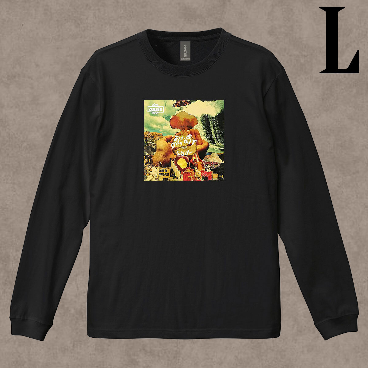 オアシス oasis Dig Out Your Soul 柄 フォトプリント リブ付き 長袖 Tシャツ ロンT バンドTシャツ 6.0oz コットン100% ユニセックス L拍卖