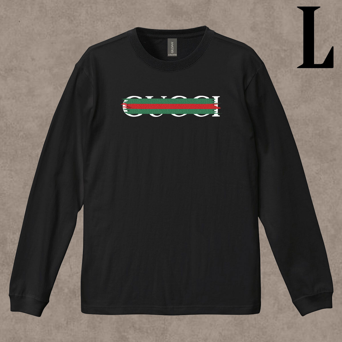 ロゴデザイン ペンキ柄 プリント リブ付き 長袖 Tシャツ ロンT シンプル カジュアル 6.0oz コットン100% ユニセックス L拍卖