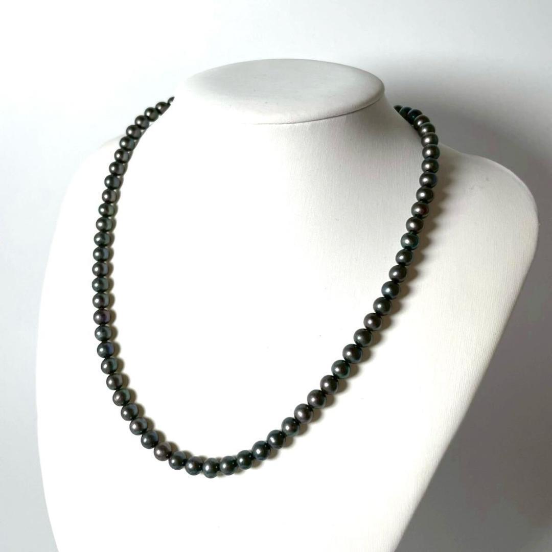 あこや 真珠 パール ネックレス 本真珠 Silver 金具 ピーコックグリーン 約5.71mm-5.72mm 約40cm 約19.8g拍卖