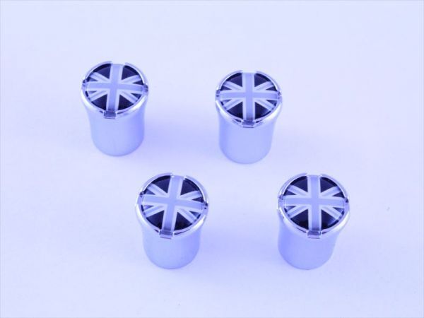 エアバルブキャップ クロームメッキ×ブラックユニオンジャック 4個セット BMW MINI(ミニ)などに エアーバルブキャップ拍卖
