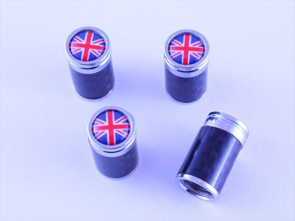 エアバルブキャップ リアルカーボン ユニオンジャック柄 4個セット BMW MINI(ミニ)などに エアーバルブキャップ拍卖