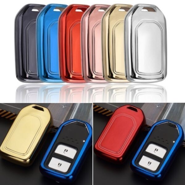 ホンダ スマートキー用 キーカバー メタリック TPU製 レッド キーケース メッキ HONDA用 ステップワゴン/オデッセイ/フリードなど拍卖