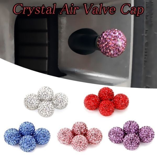 エアバルブキャップ クリスタル 4個セット レッド 汎用 クリスタルストーン スワロフスキー風 エアバルブ エアーバルブ拍卖
