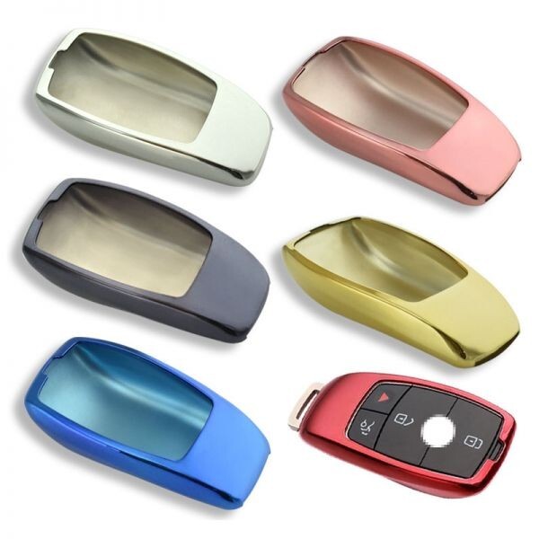 メルセデスベンツ スマートキー用 キーカバー メタリック TPU製 ブルー キーケース メッキ BENZ用 W213 S213 Eクラスなど拍卖